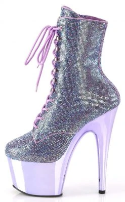 Pleaser Pole Shoes ADORE-1020CHRS Lavender Rhinestone/Pewter Chrome Ankle Boots