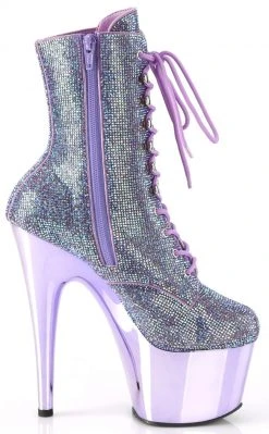 Pleaser Pole Shoes ADORE-1020CHRS Lavender Rhinestone/Pewter Chrome Ankle Boots