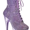 Pleaser Pole Shoes ADORE-1020CHRS Lavender Rhinestone/Pewter Chrome Ankle Boots