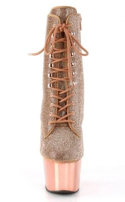 Pleaser Pole Shoes ADORE-1020CHRS Rose Gold Chrome Rhinestone Ankle Boots