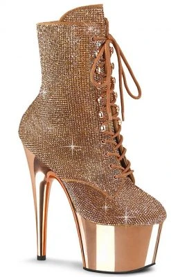 Pleaser Pole Shoes ADORE-1020CHRS Rose Gold Chrome Rhinestone Ankle Boots