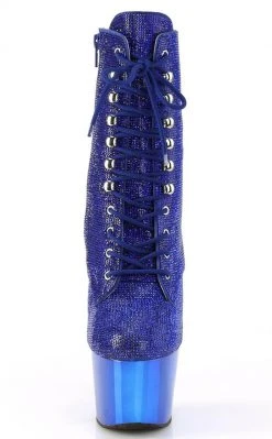 Pleaser Pole Shoes ADORE-1020CHRS Royal Blue Rhinestone Chrome Ankle Boots