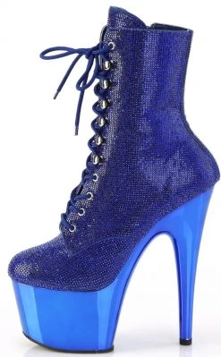 Pleaser Pole Shoes ADORE-1020CHRS Royal Blue Rhinestone Chrome Ankle Boots