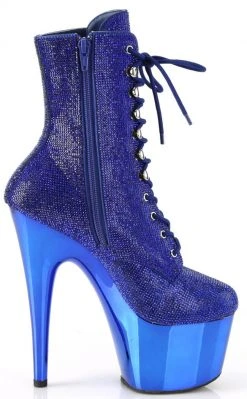 Pleaser Pole Shoes ADORE-1020CHRS Royal Blue Rhinestone Chrome Ankle Boots