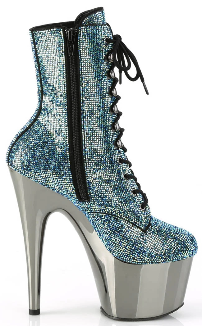 Pleaser ADORE-1020CHRS Turquoise Rhinestone/Pewter Chrome Ankle Boots Pole Shoes 7 Pleaser ADORE-1020CHRS Turquoise Rhinestone/Pewter Chrome Ankle Boots Pole Shoes