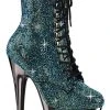 Pleaser ADORE-1020CHRS Turquoise Rhinestone/Pewter Chrome Ankle Boots Pole Shoes