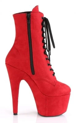 Pleaser ADORE-1020FS Red Faux Suede Ankle Boots Pole Shoes
