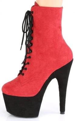 Pleaser ADORE-1020FSTT Red & Black Faux Suede Boots Pole Shoes