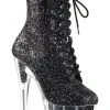 Pleaser ADORE-1020G Black Glitter Ankle Boots Pole Shoes