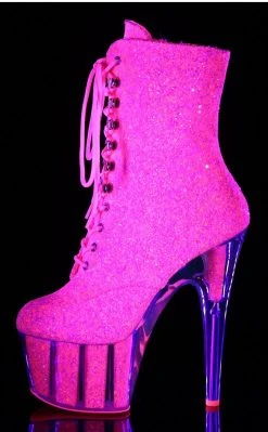 Pleaser ADORE-1020G Neon Pink Glitter Ankle Boots