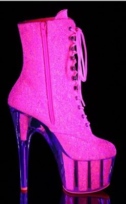 Pleaser ADORE-1020G Neon Pink Glitter Ankle Boots