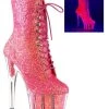 Pleaser ADORE-1020G Neon Pink Glitter Ankle Boots