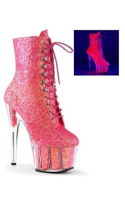 Pleaser ADORE-1020G Neon Pink Glitter Ankle Boots