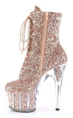 Pleaser ADORE-1020G Rose Gold Glitter Ankle Boots Pole Shoes