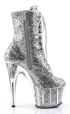 Pleaser ADORE-1020G Silver Glitter Ankle Boots Pole Shoes