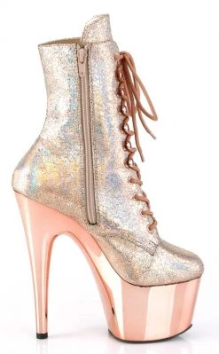 Pleaser ADORE-1020HM Rose Holo Metallic Chrome Boots Pole Shoes