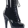 Pleaser ADORE-1020LG Black Multi Glitter Ankle Boots