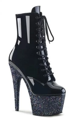 Pleaser ADORE-1020LG Black Multi Glitter Ankle Boots