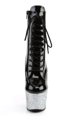 Pleaser ADORE-1020LG Black Silver Multi Glitter Ankle Boots