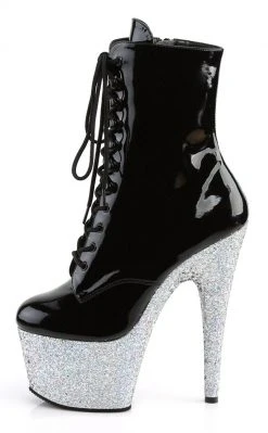 Pleaser ADORE-1020LG Black Silver Multi Glitter Ankle Boots