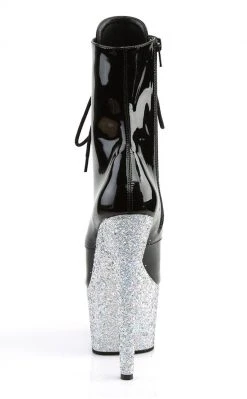 Pleaser ADORE-1020LG Black Silver Multi Glitter Ankle Boots