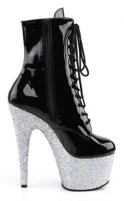 Pleaser ADORE-1020LG Black Silver Multi Glitter Ankle Boots