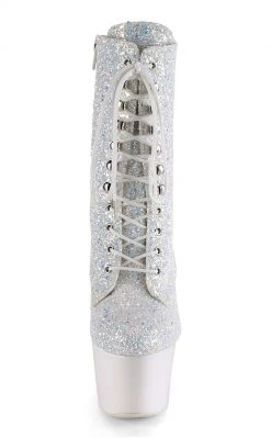 Pleaser ADORE-1020LG Neon White Multi Glitter Ankle Boots