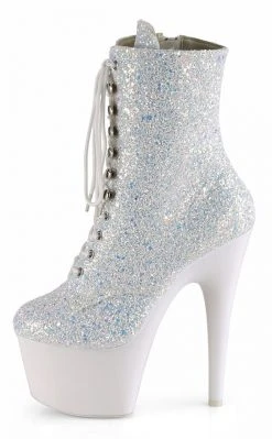 Pleaser ADORE-1020LG Neon White Multi Glitter Ankle Boots