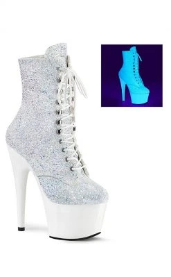 Pleaser ADORE-1020LG Neon White Multi Glitter Ankle Boots