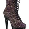 Pleaser ADORE-1020LG Purple Multi Glitter Ankle Boots Pole Shoes