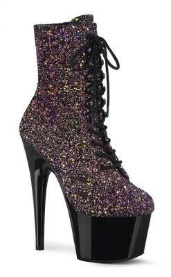 Pleaser ADORE-1020LG Purple Multi Glitter Ankle Boots Pole Shoes