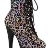 Pleaser ADORE-1020LP Light Pink Metallic Leopard Ankle Boots