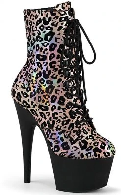 Pleaser ADORE-1020LP Light Pink Metallic Leopard Ankle Boots