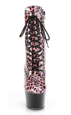 Pleaser ADORE-1020LP Pink Holo Leopard Ankle Boots