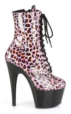 Pleaser ADORE-1020LP Pink Holo Leopard Ankle Boots