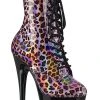 Pleaser ADORE-1020LP Pink Holo Leopard Ankle Boots