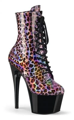 Pleaser ADORE-1020LP Pink Holo Leopard Ankle Boots