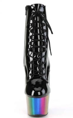 Pleaser ADORE-1020RC Black Patent Rainbow Chrome Boots