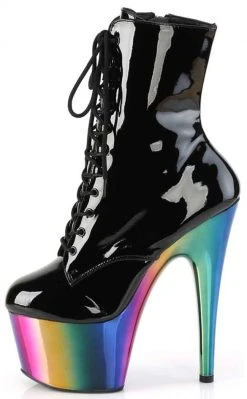 Pleaser ADORE-1020RC Black Patent Rainbow Chrome Boots
