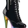 Pleaser ADORE-1020RC Black Patent Rainbow Chrome Boots