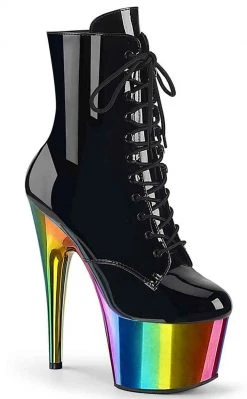 Pleaser ADORE-1020RC Black Patent Rainbow Chrome Boots