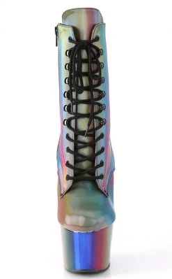 Pleaser Pole Shoes ADORE-1020RC-REFL Rainbow Chrome Ankle Boots