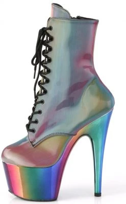 Pleaser Pole Shoes ADORE-1020RC-REFL Rainbow Chrome Ankle Boots