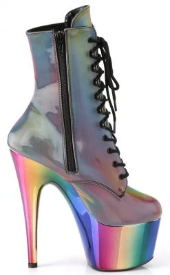 Pleaser Pole Shoes ADORE-1020RC-REFL Rainbow Chrome Ankle Boots