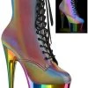 Pleaser Pole Shoes ADORE-1020RC-REFL Rainbow Chrome Ankle Boots