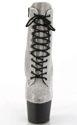 Pleaser Pole Shoes ADORE-1020RS Silver Rhinestone/ Black Boots
