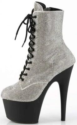 Pleaser Pole Shoes ADORE-1020RS Silver Rhinestone/ Black Boots