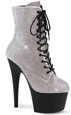 Pleaser Pole Shoes ADORE-1020RS Silver Rhinestone/ Black Boots
