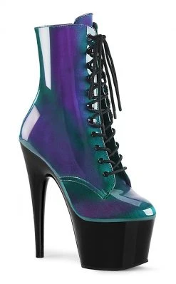 Pleaser Pole Shoes ADORE-1020SHG Purple/Green Hologram Ankle Boots