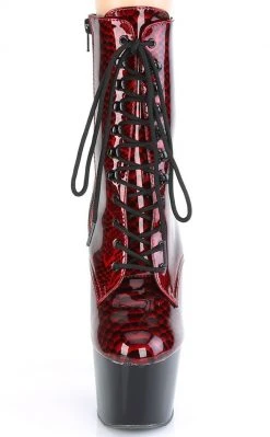 Pleaser ADORE-1020SP Red Snake Print Ankle Boots Pole Shoes